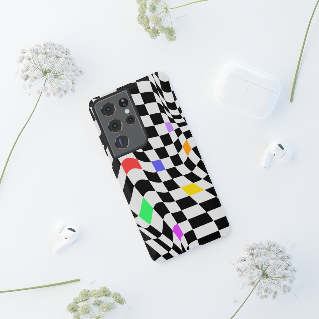 Old School Checkered Retro Groovy Vibe Wavy Checkerboard Phone Case / Multi