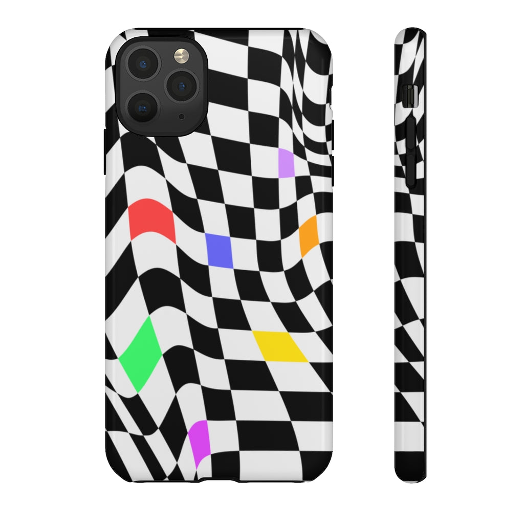 Old School Checkered Retro Groovy Vibe Wavy Checkerboard Phone Case / Multi