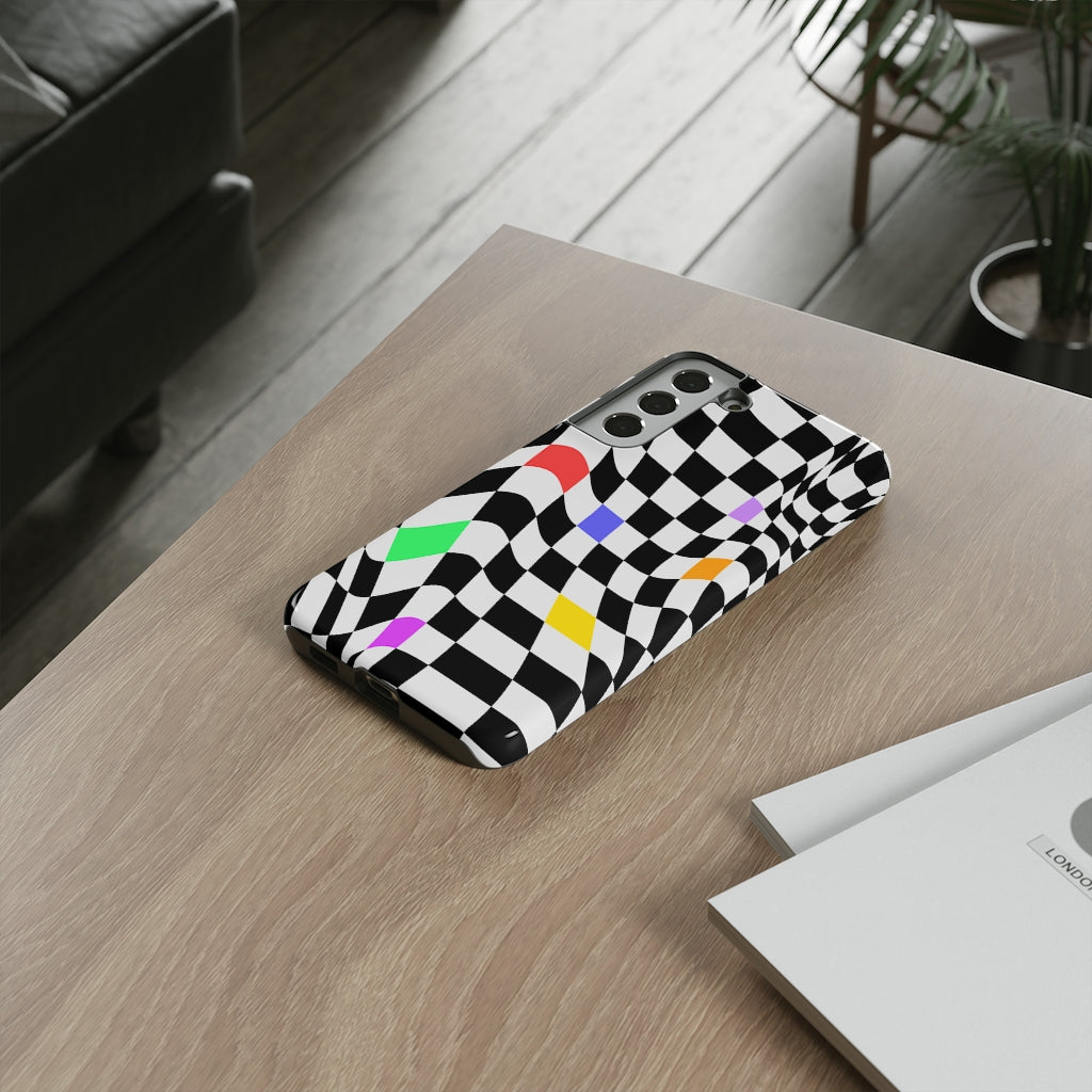 Old School Checkered Retro Groovy Vibe Wavy Checkerboard Phone Case / Multi