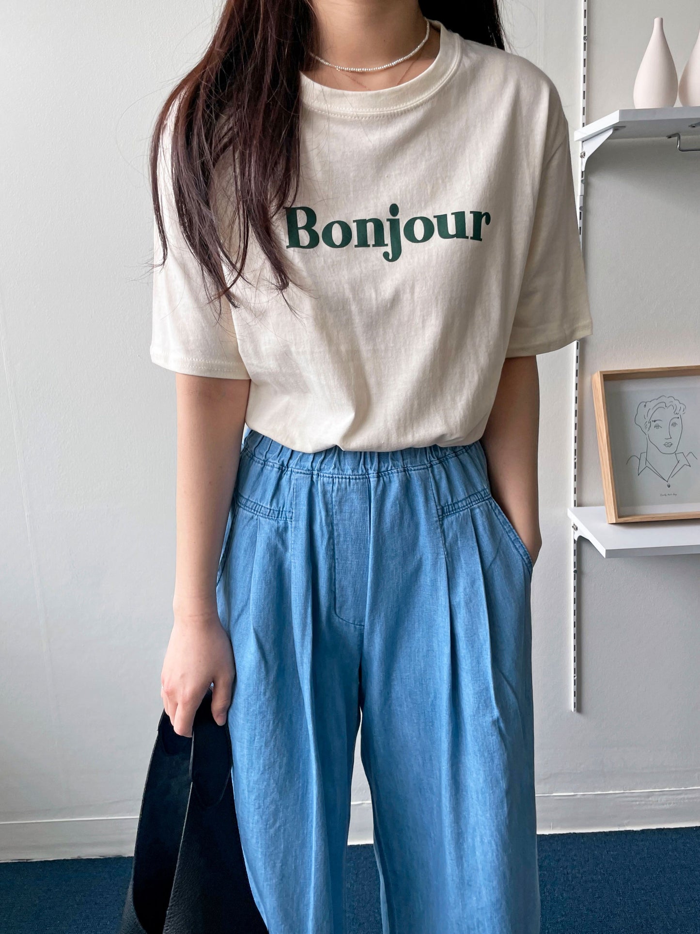 Bonjour Print Short sleeve Cotton T-shirts