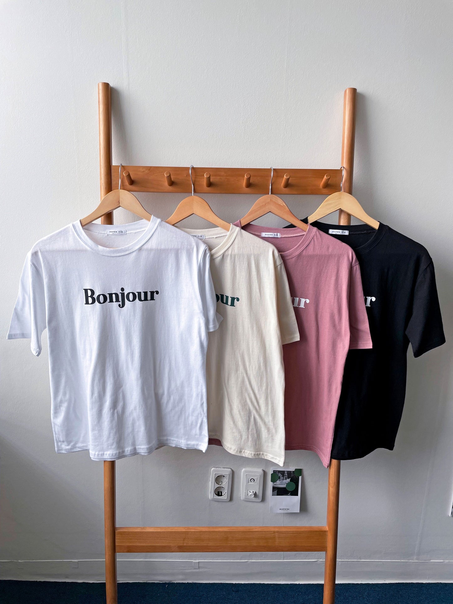 Bonjour Print Short sleeve Cotton T-shirts