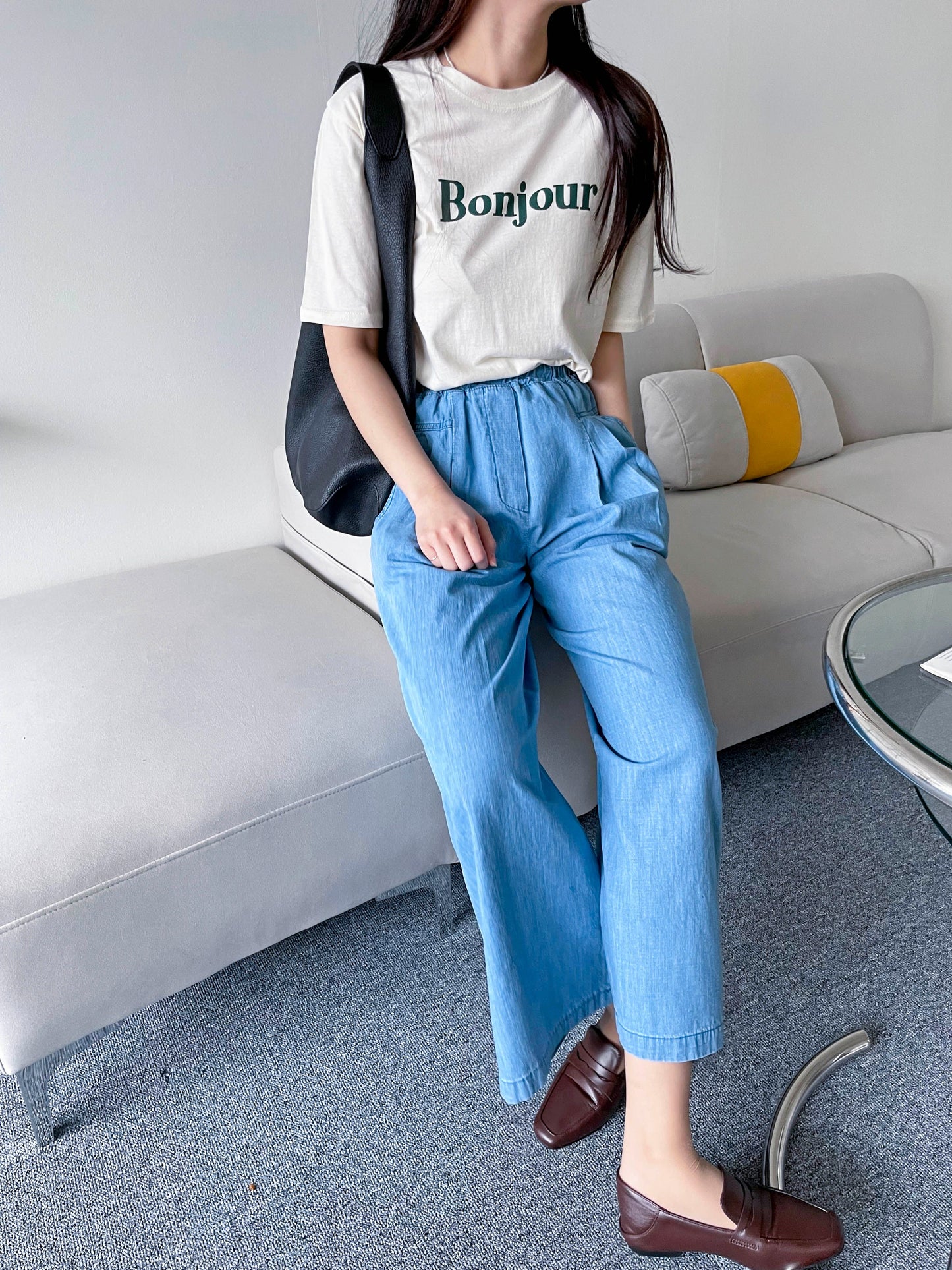 Bonjour Print Short sleeve Cotton T-shirts