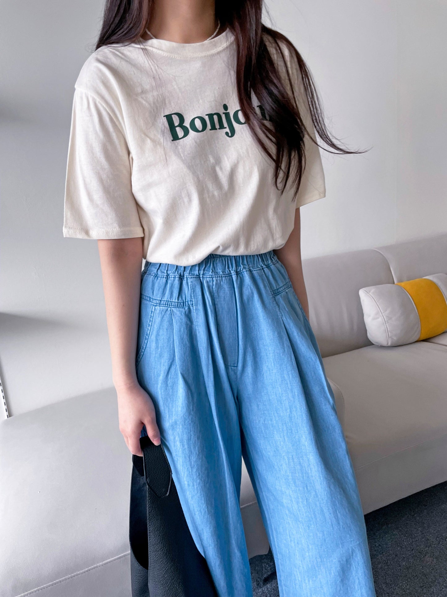 Bonjour Print Short sleeve Cotton T-shirts