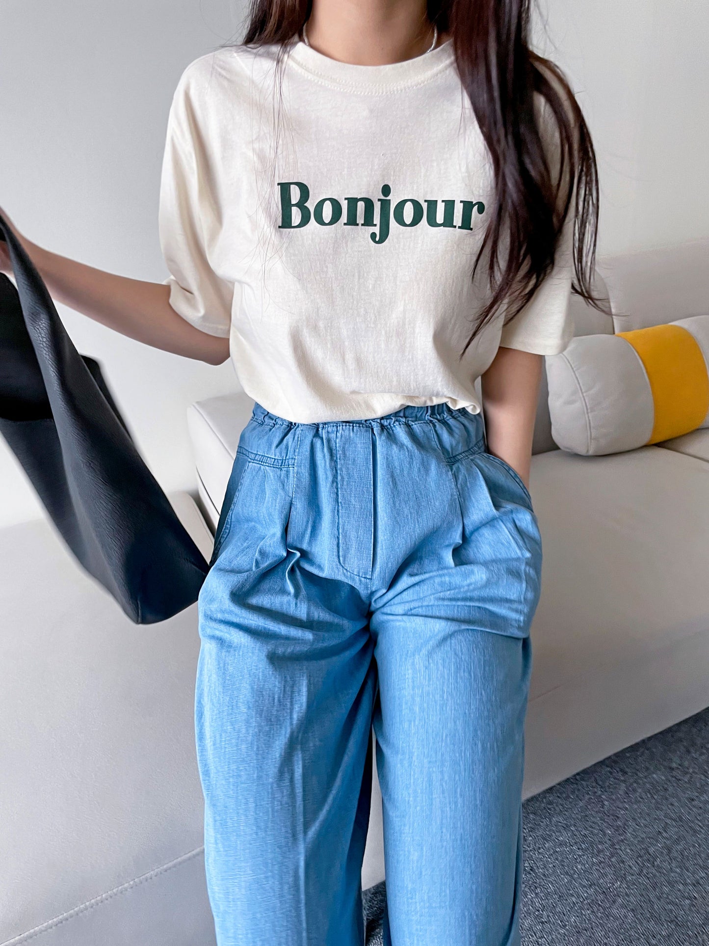 Bonjour Print Short sleeve Cotton T-shirts