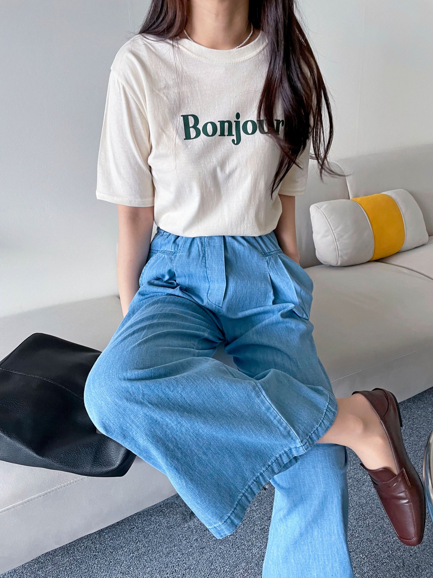 Bonjour Print Short sleeve Cotton T-shirts