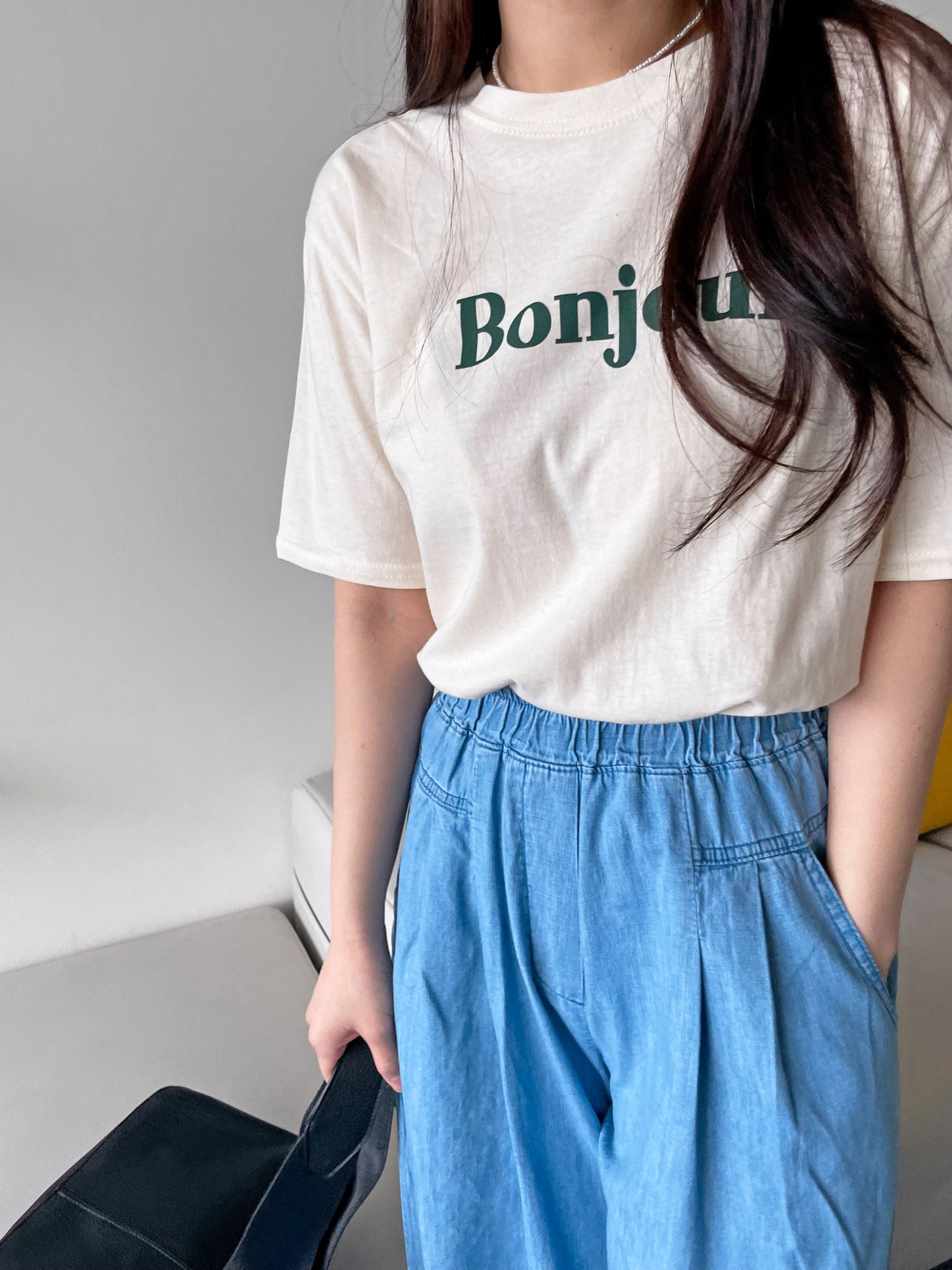 Bonjour Print Short sleeve Cotton T-shirts