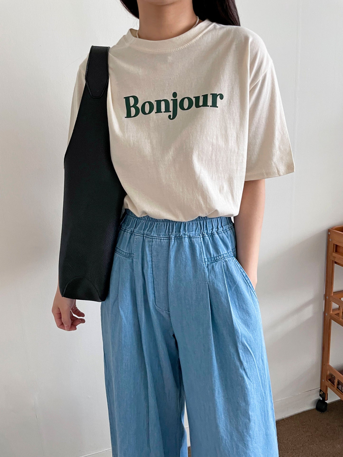 Bonjour Print Short sleeve Cotton T-shirts