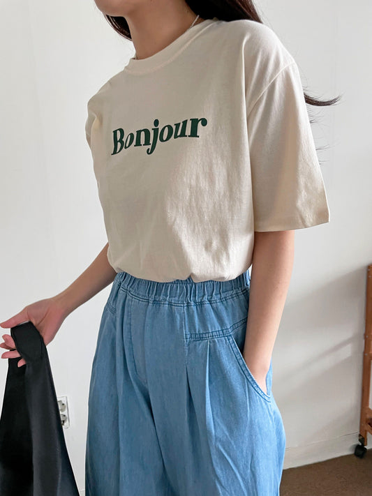 Bonjour Print Short sleeve Cotton T-shirts