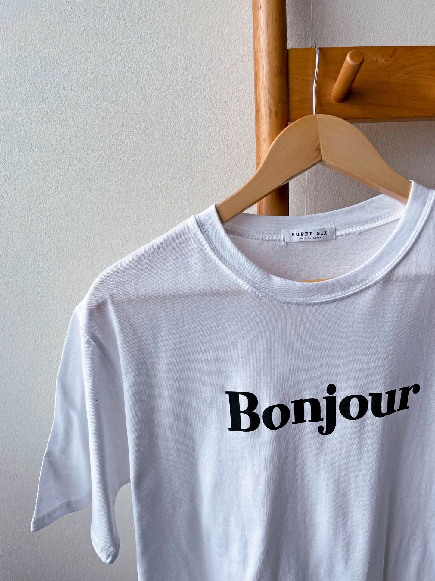 Bonjour Print Short sleeve Cotton T-shirts