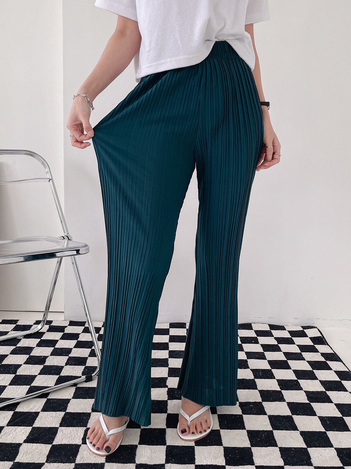 High Waist Flared Pleated Pants