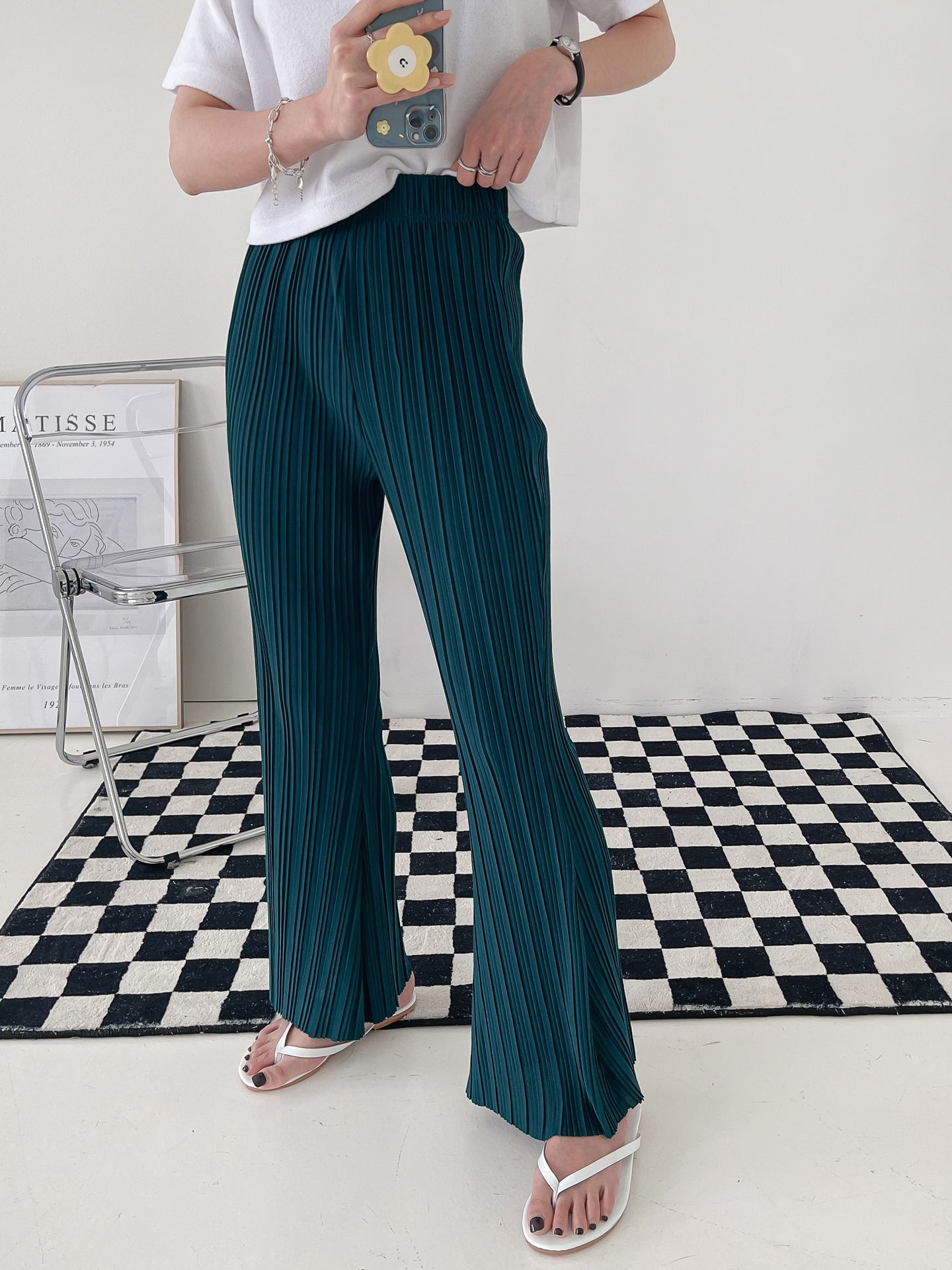 High Waist Flared Pleated Pants