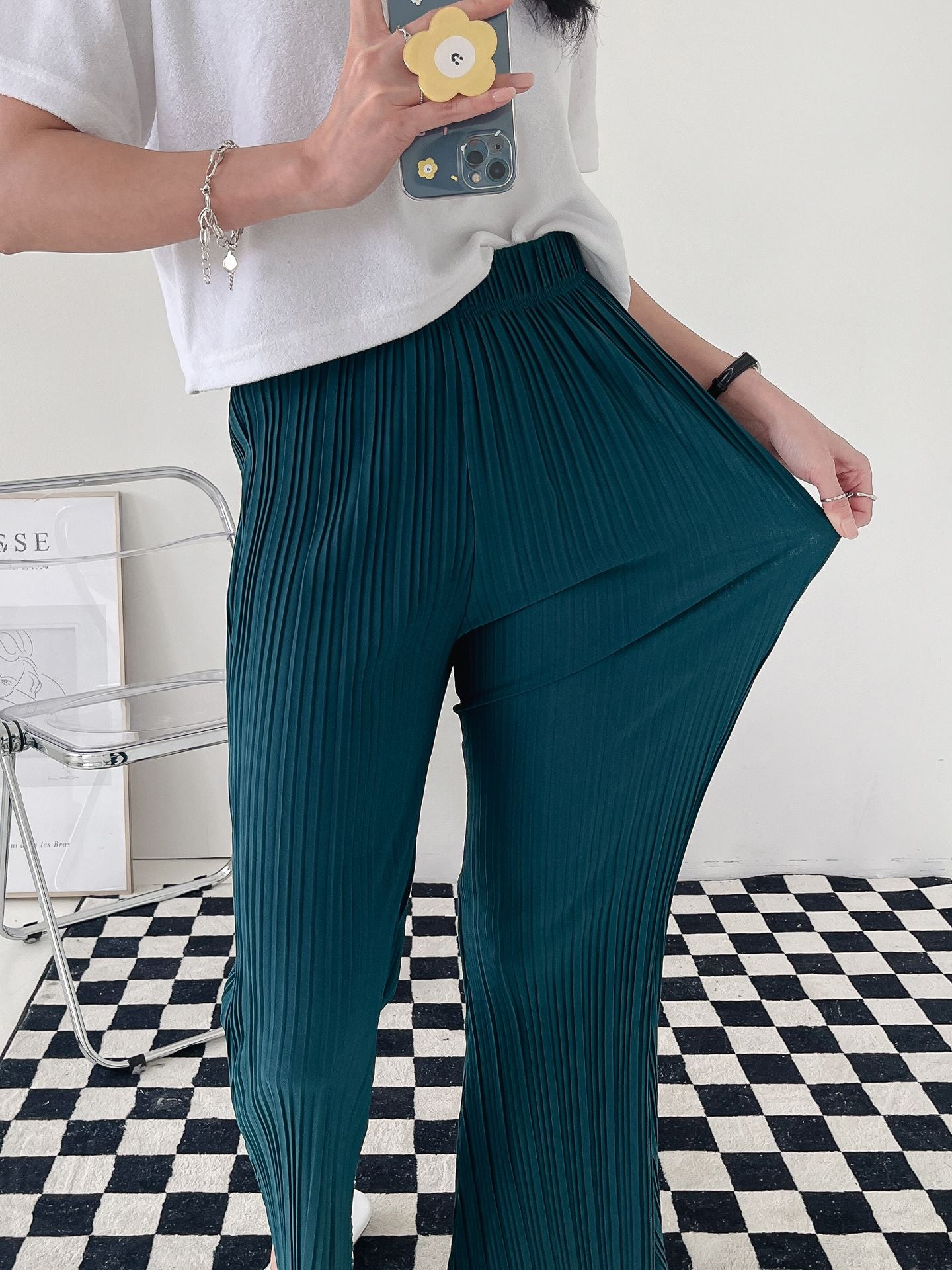 High Waist Flared Pleated Pants