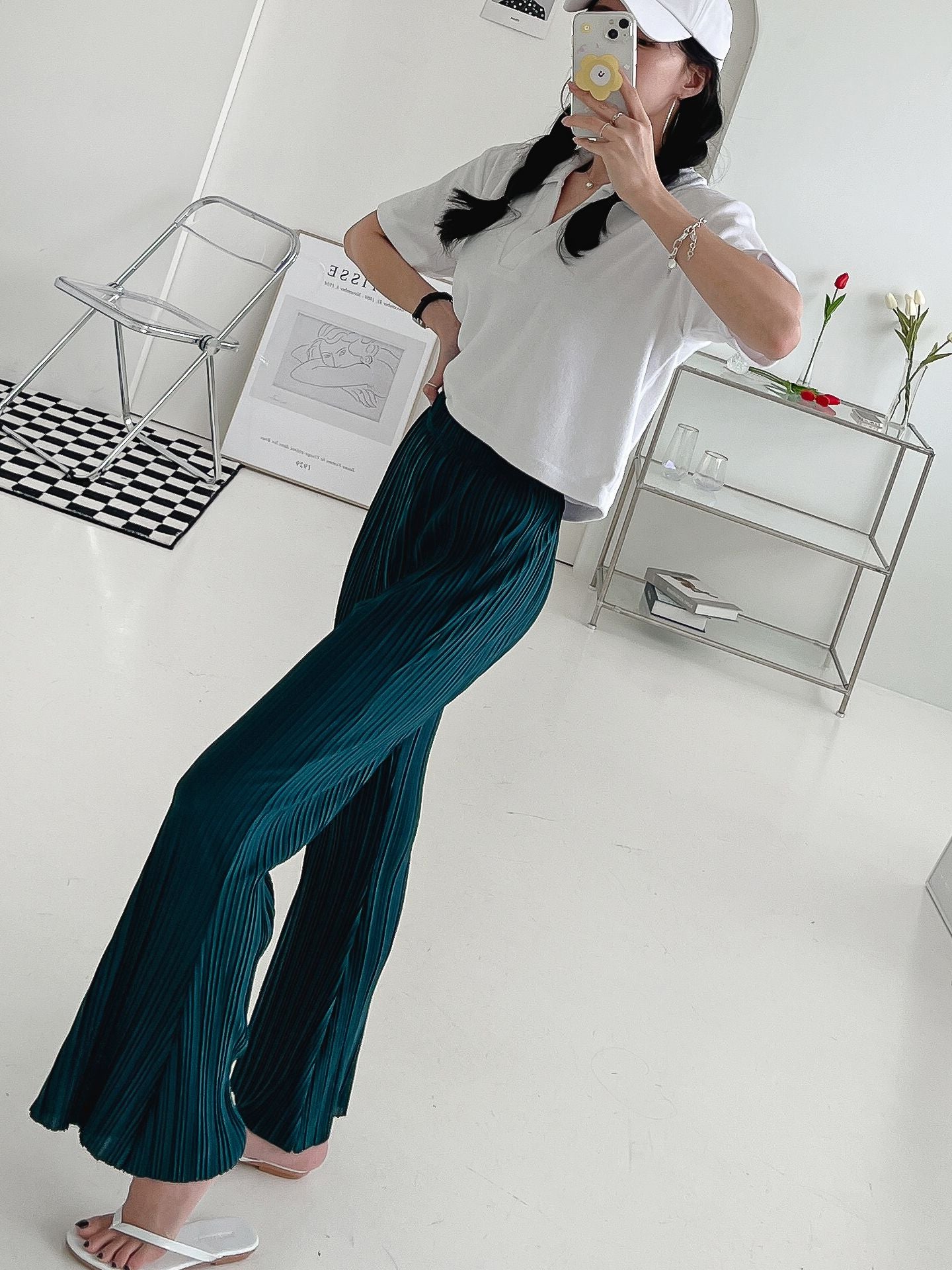 High Waist Flared Pleated Pants