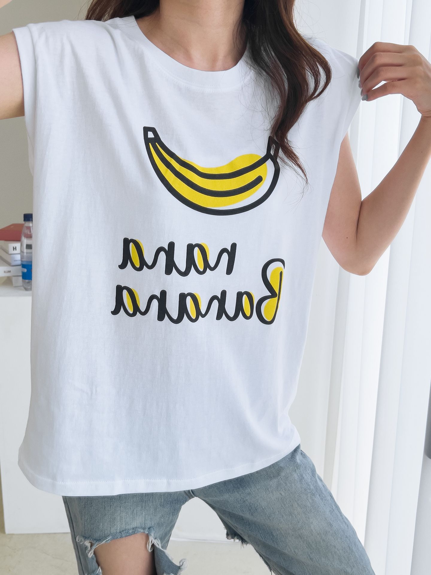 Banana Print Sleeveless Top Cotton T-shirts