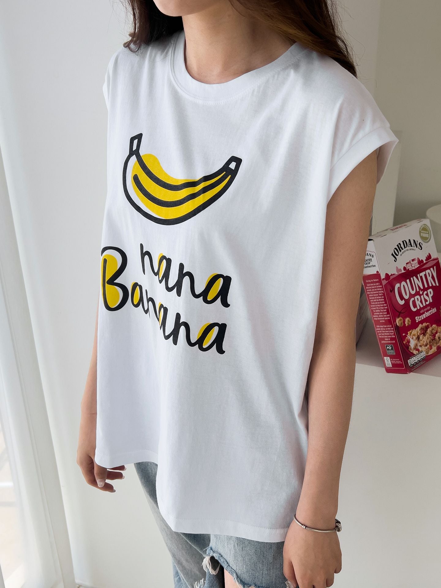 Banana Print Sleeveless Top Cotton T-shirts