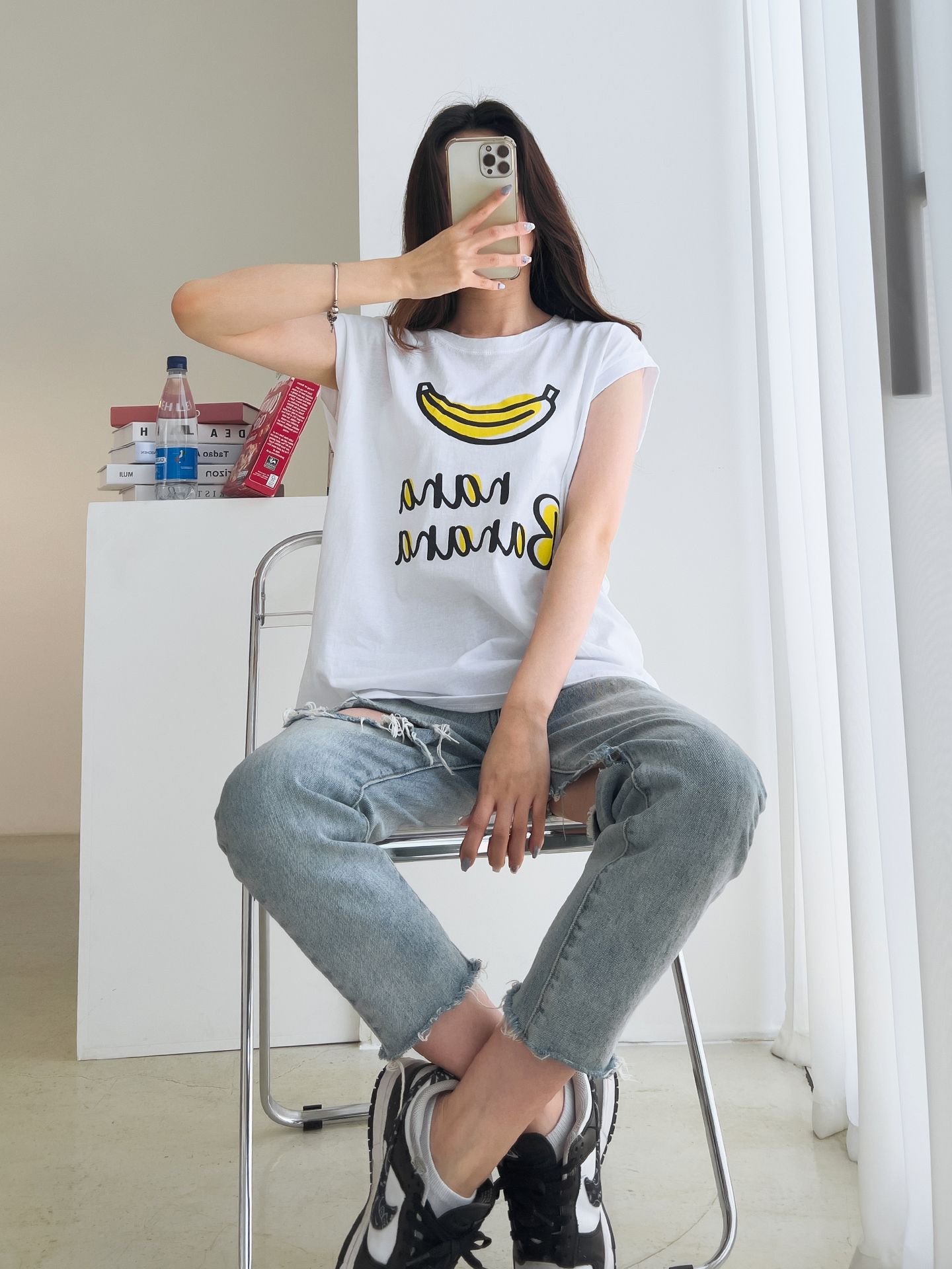 Banana Print Sleeveless Top Cotton T-shirts