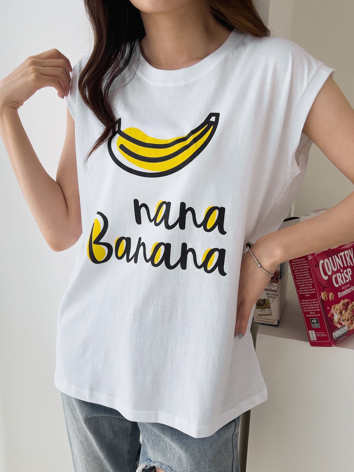 Banana Print Sleeveless Top Cotton T-shirts