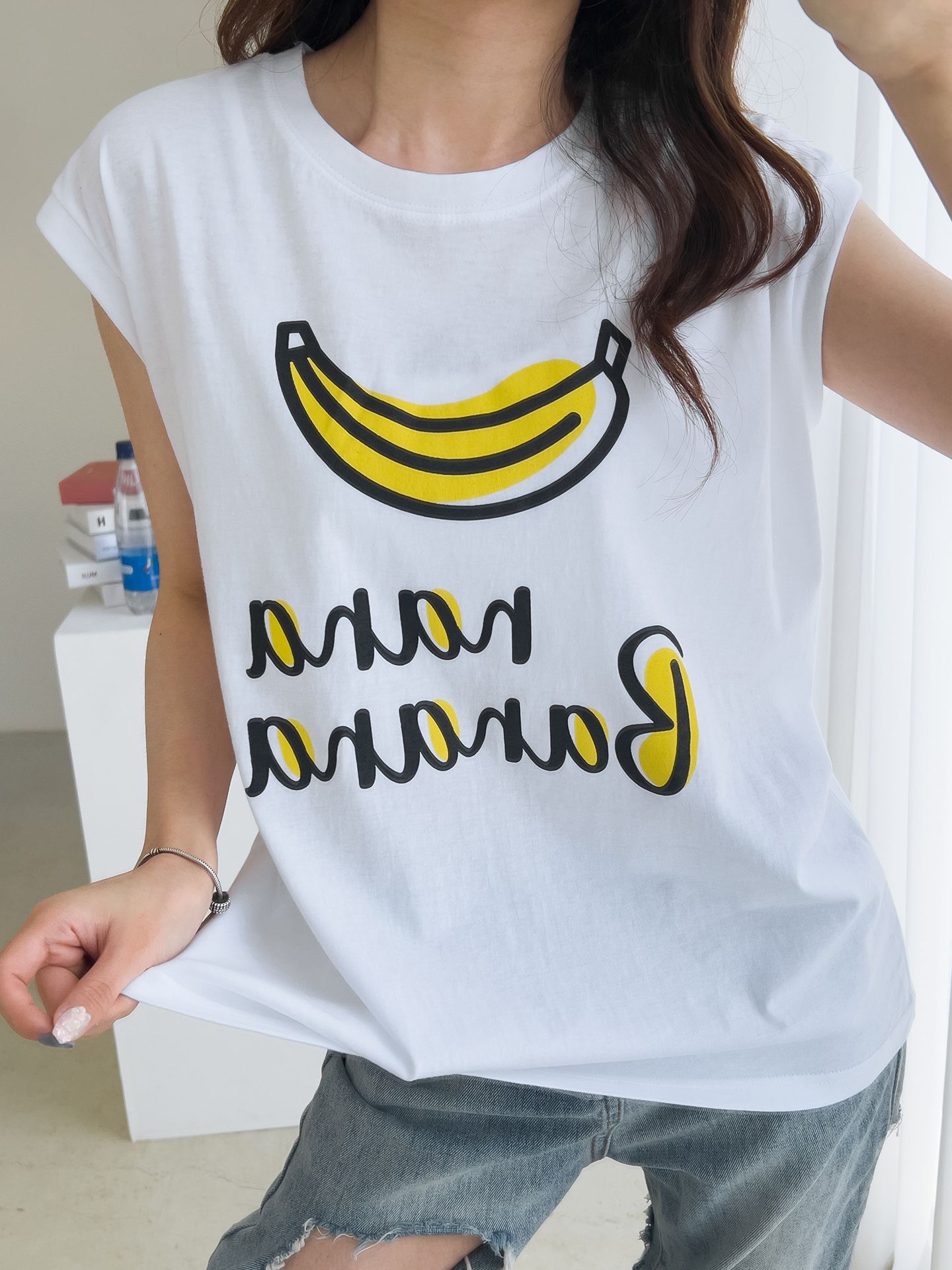 Banana Print Sleeveless Top Cotton T-shirts