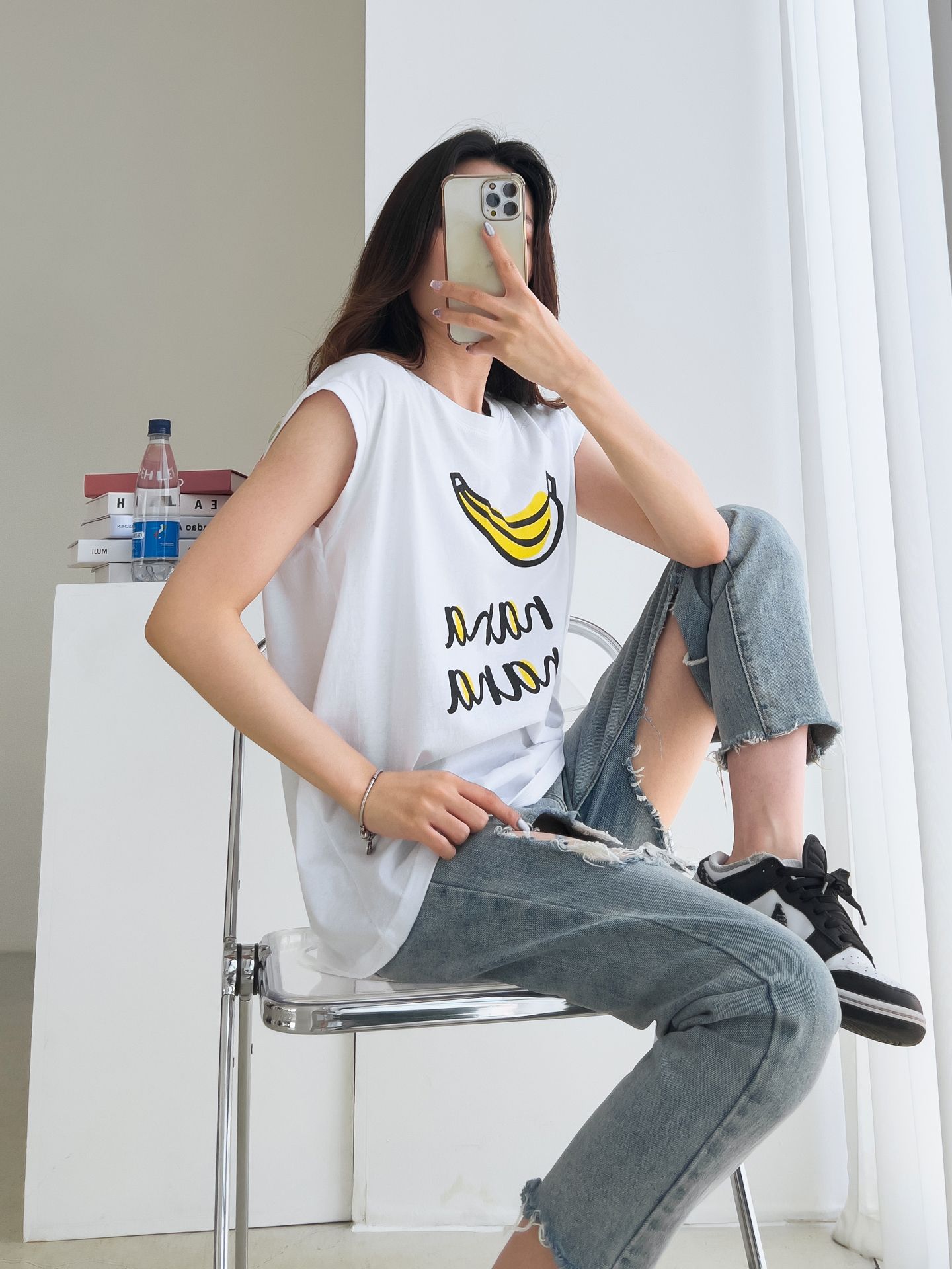 Banana Print Sleeveless Top Cotton T-shirts