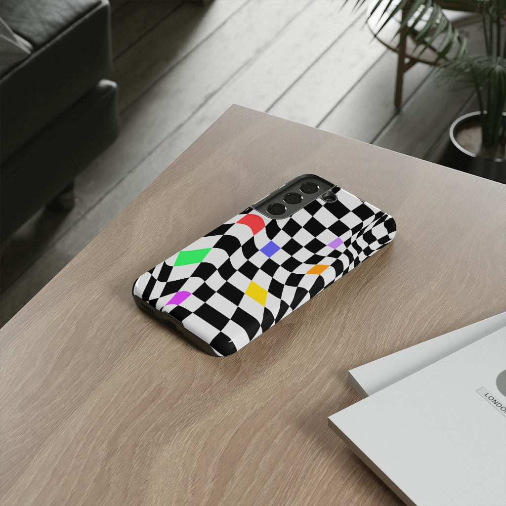 Old School Checkered Retro Groovy Vibe Wavy Checkerboard Phone Case / Multi