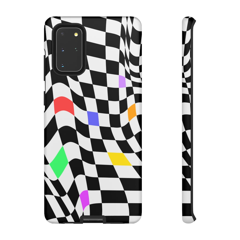 Old School Checkered Retro Groovy Vibe Wavy Checkerboard Phone Case / Multi