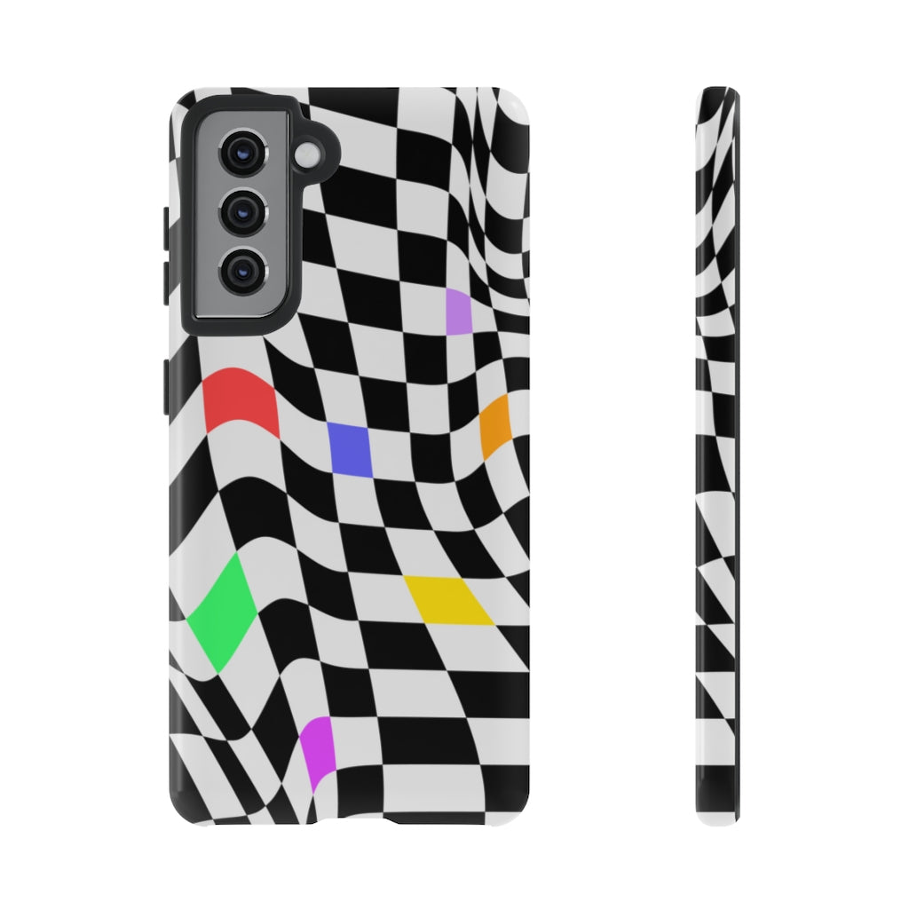 Old School Checkered Retro Groovy Vibe Wavy Checkerboard Phone Case / Multi