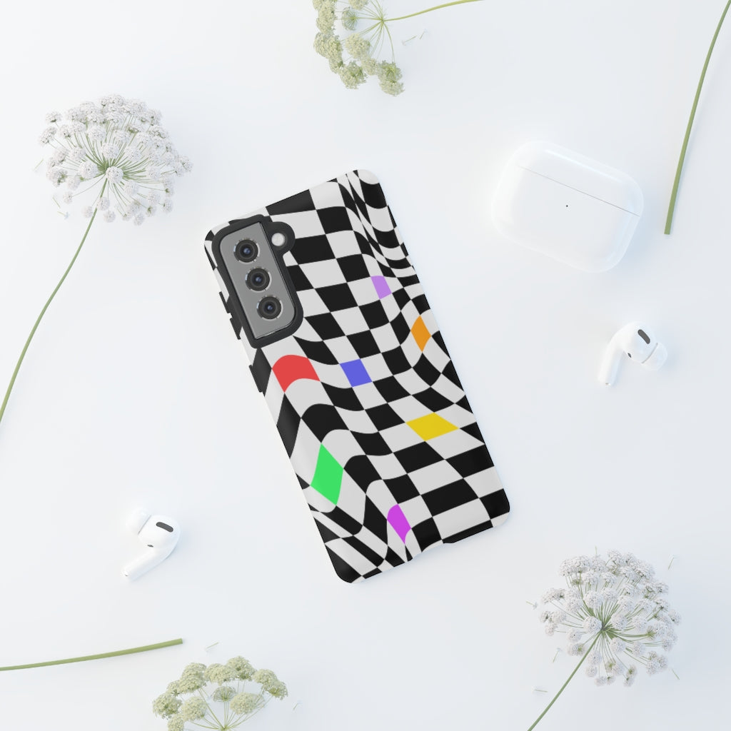 Old School Checkered Retro Groovy Vibe Wavy Checkerboard Phone Case / Multi