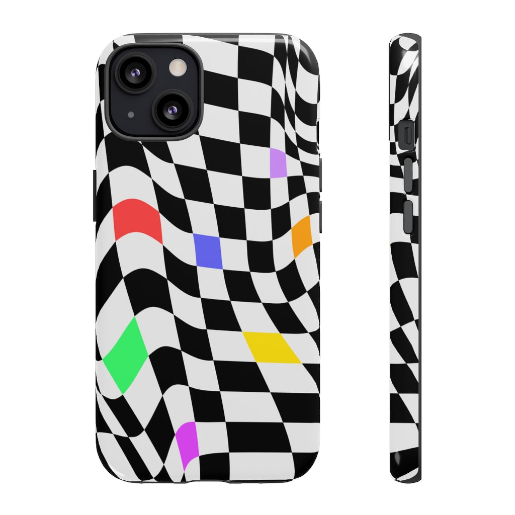 Old School Checkered Retro Groovy Vibe Wavy Checkerboard Phone Case / Multi