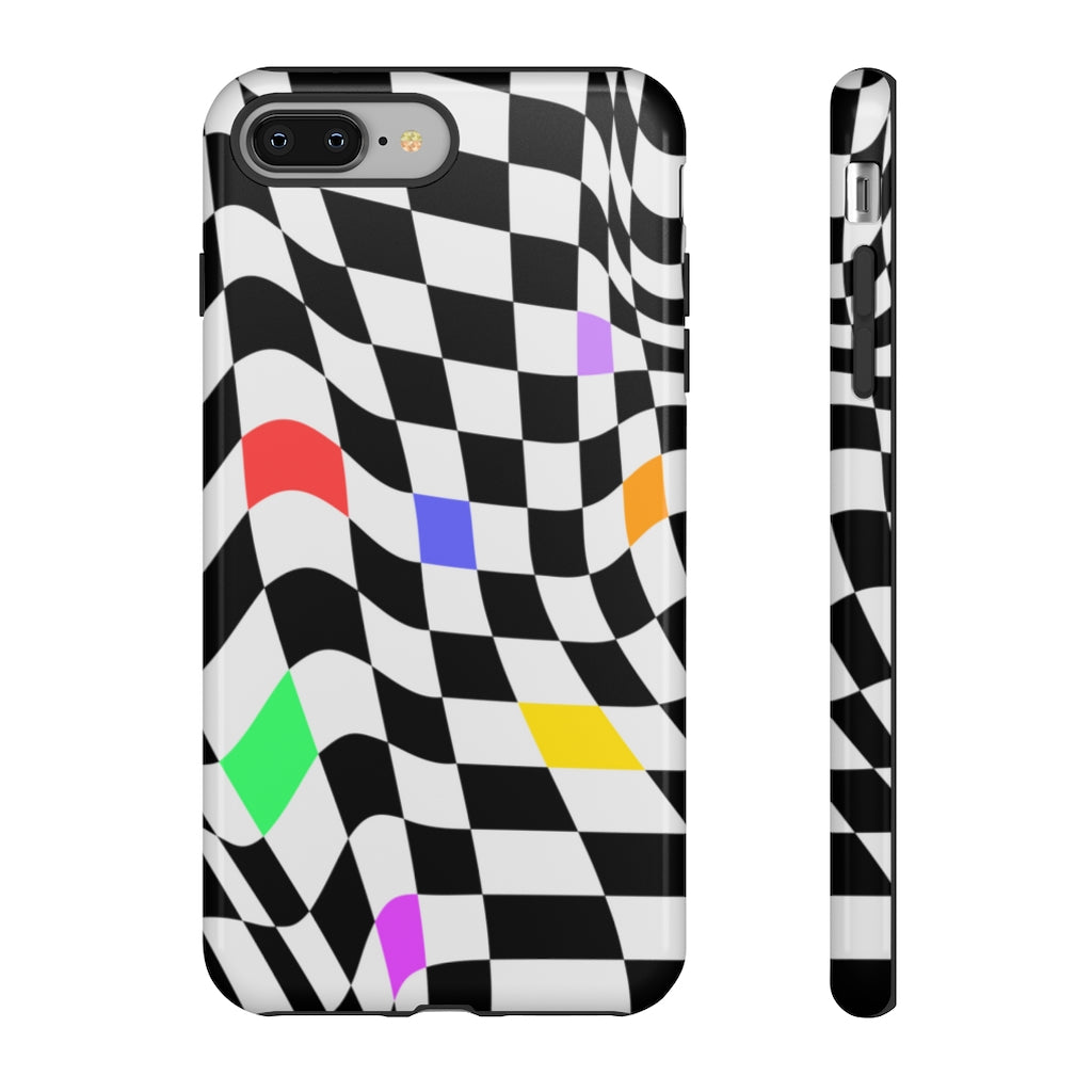 Old School Checkered Retro Groovy Vibe Wavy Checkerboard Phone Case / Multi