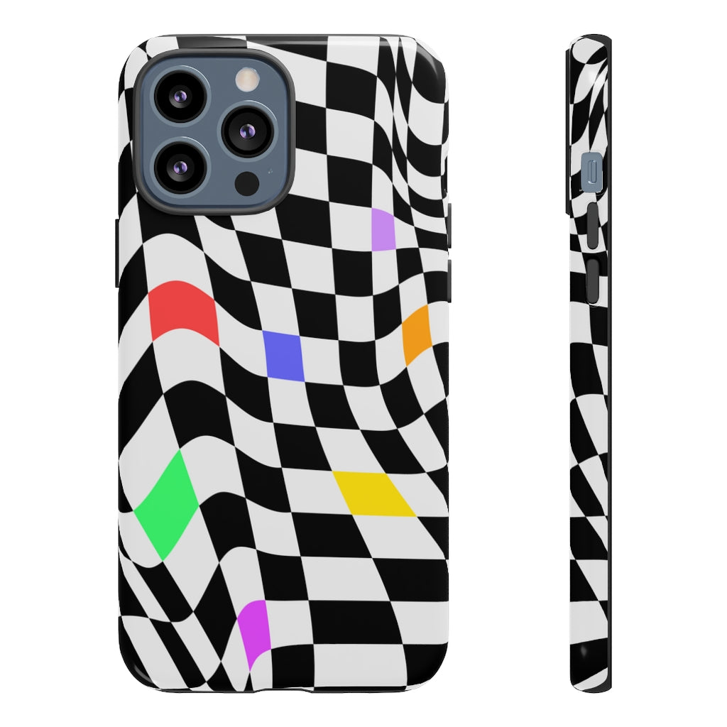 Old School Checkered Retro Groovy Vibe Wavy Checkerboard Phone Case / Multi