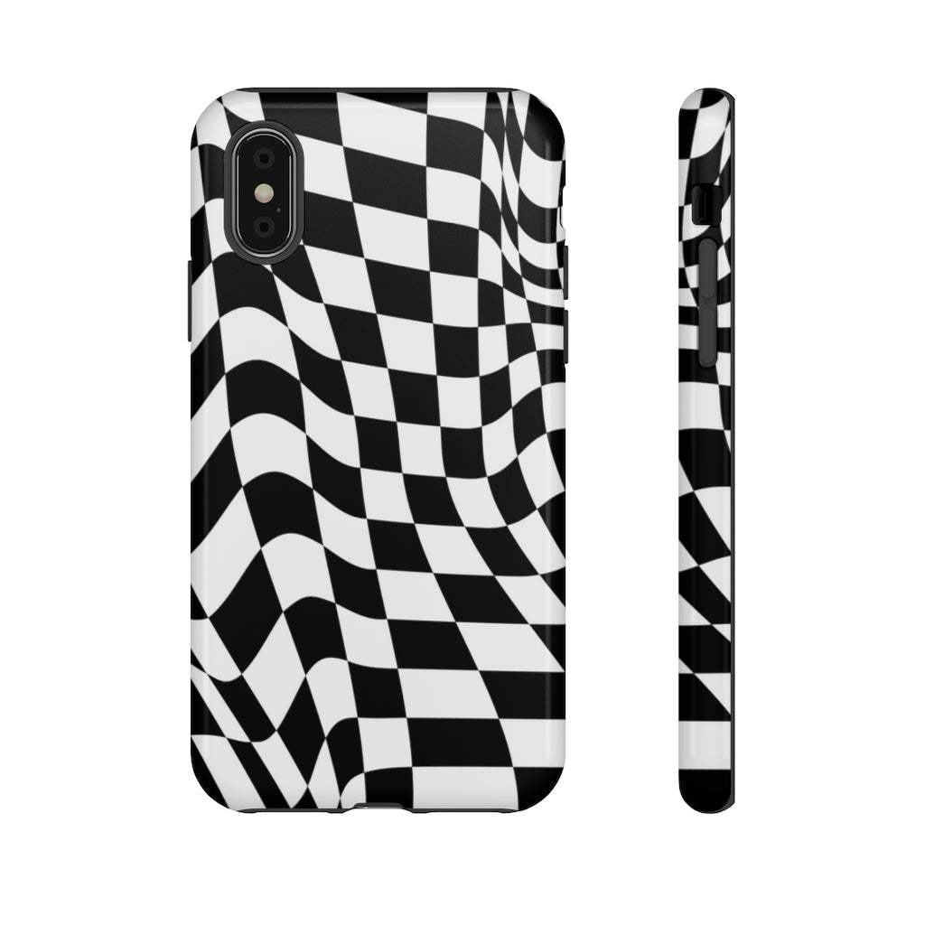 Old School Checkered Retro Groovy Vibe Wavy Checkerboard Phone Case