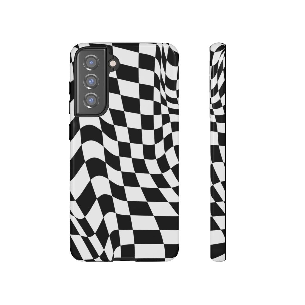 Old School Checkered Retro Groovy Vibe Wavy Checkerboard Phone Case