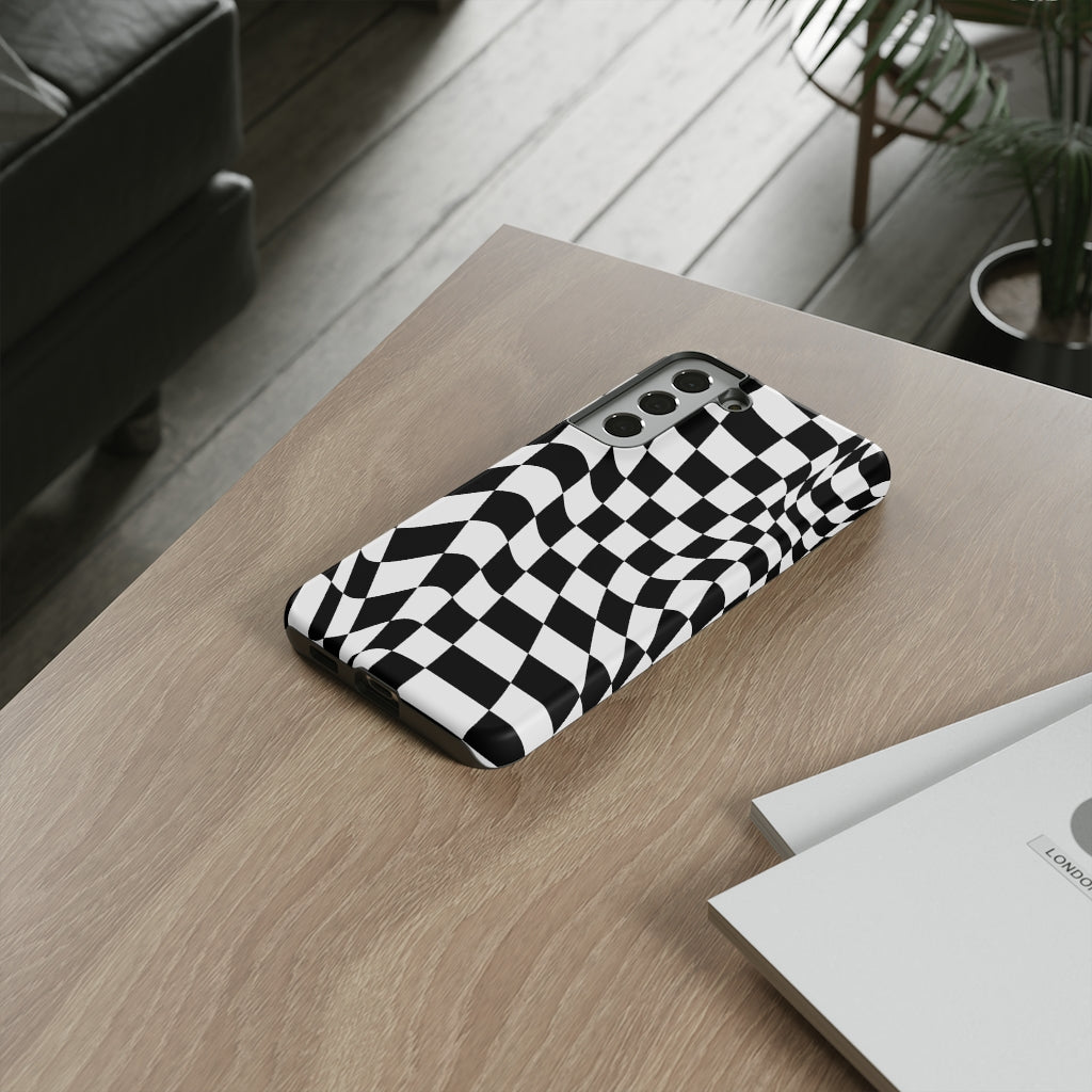 Old School Checkered Retro Groovy Vibe Wavy Checkerboard Phone Case