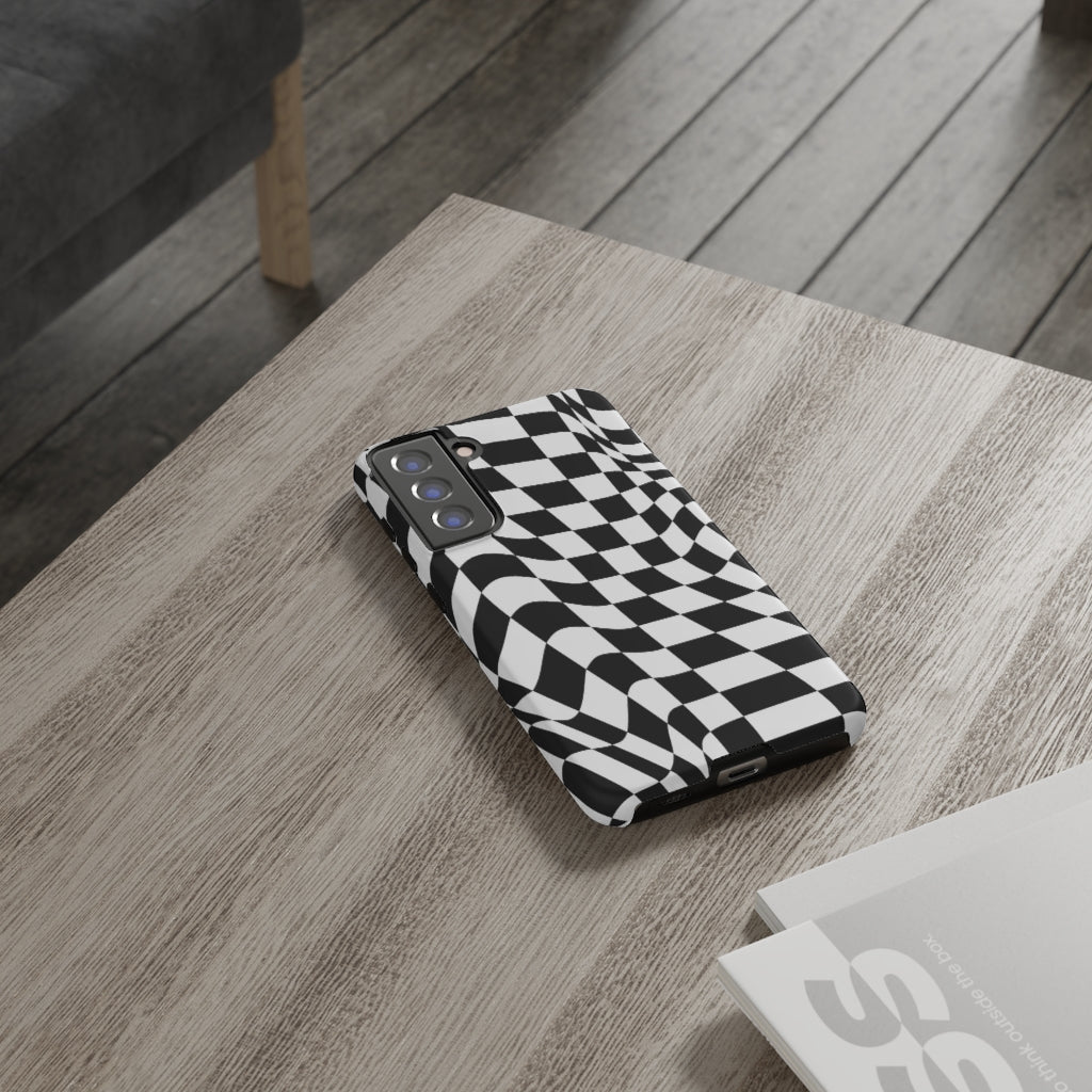 Old School Checkered Retro Groovy Vibe Wavy Checkerboard Phone Case