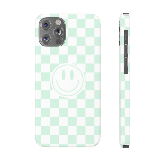 Checkered Board Smiley Happy Face / Slim Phone Cases, Case-Mate / Mint Green