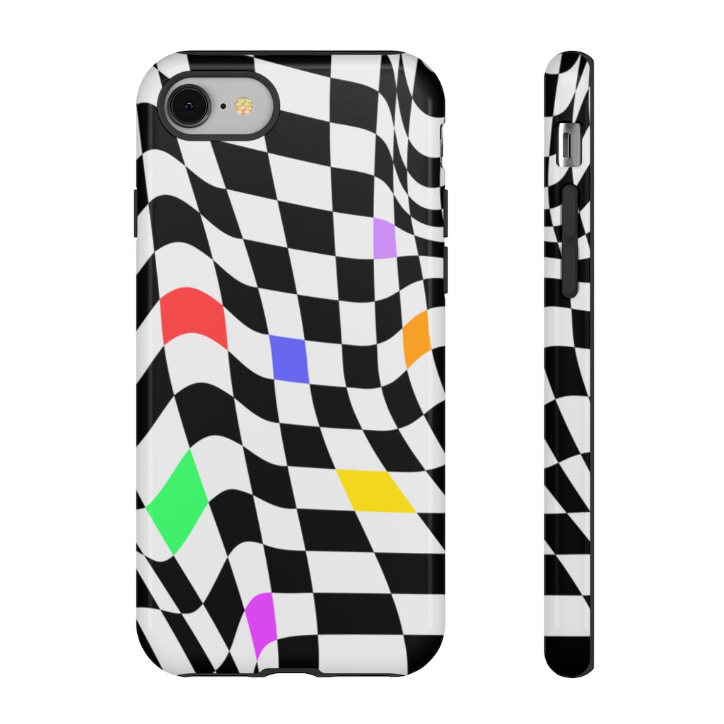 Old School Checkered Retro Groovy Vibe Wavy Checkerboard Phone Case / Multi