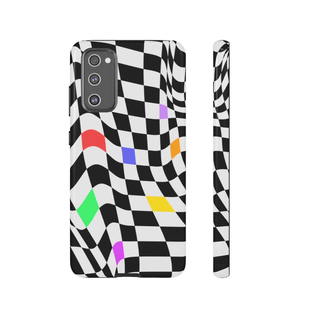 Old School Checkered Retro Groovy Vibe Wavy Checkerboard Phone Case / Multi