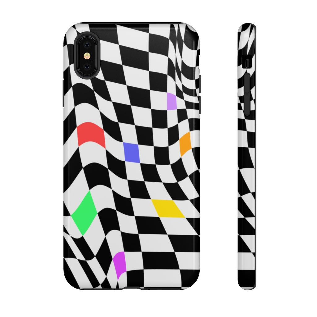 Old School Checkered Retro Groovy Vibe Wavy Checkerboard Phone Case / Multi