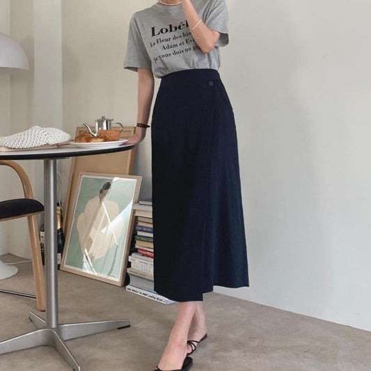 High Waisted Skirt Bias Waist Button