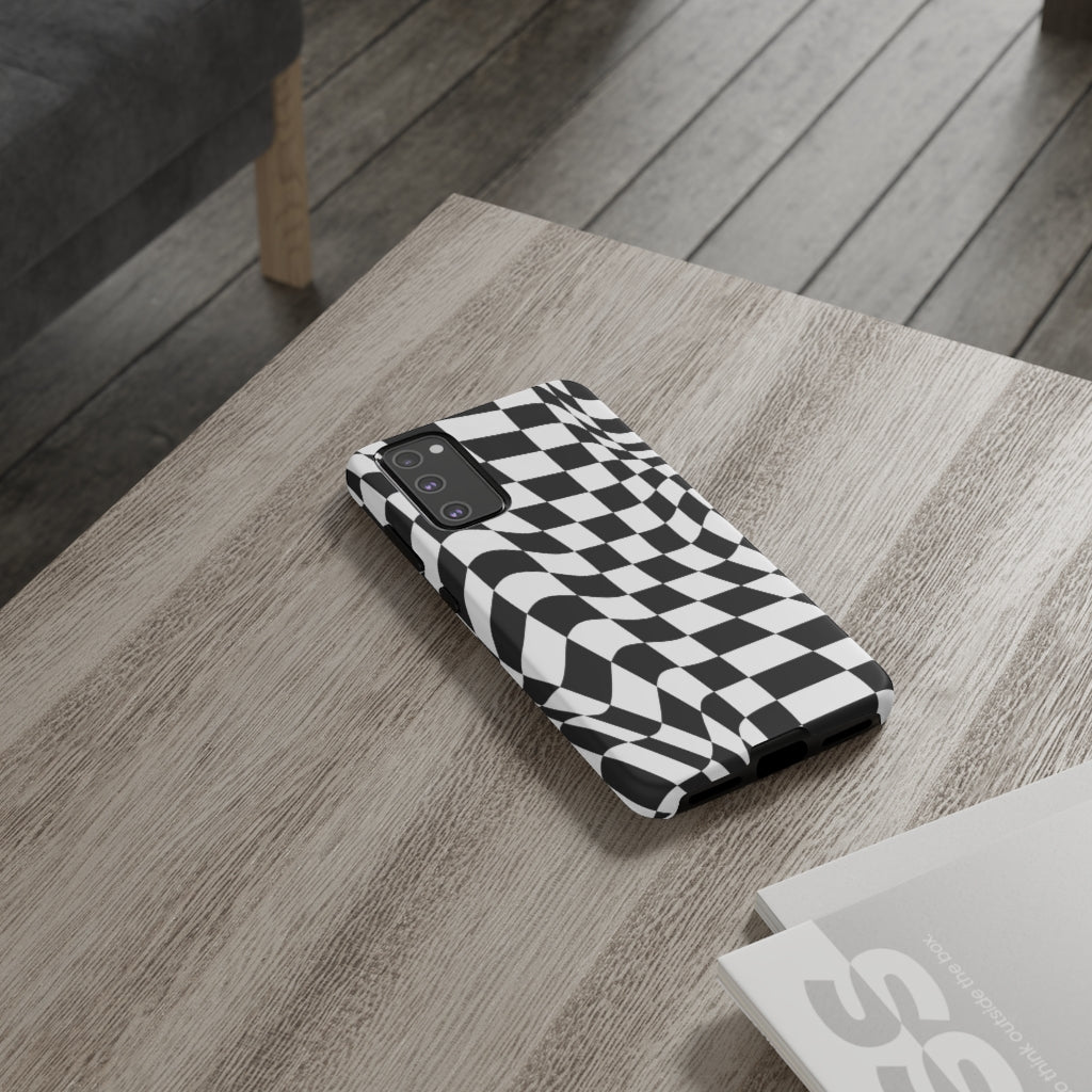 Old School Checkered Retro Groovy Vibe Wavy Checkerboard Phone Case