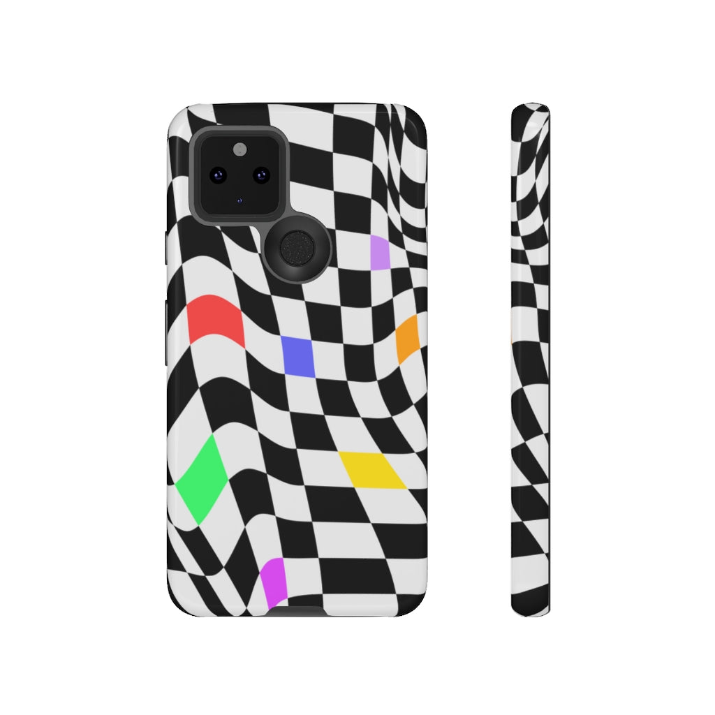 Old School Checkered Retro Groovy Vibe Wavy Checkerboard Phone Case / Multi