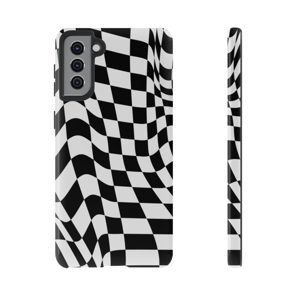 Old School Checkered Retro Groovy Vibe Wavy Checkerboard Phone Case