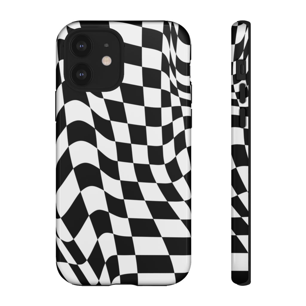 Old School Checkered Retro Groovy Vibe Wavy Checkerboard Phone Case