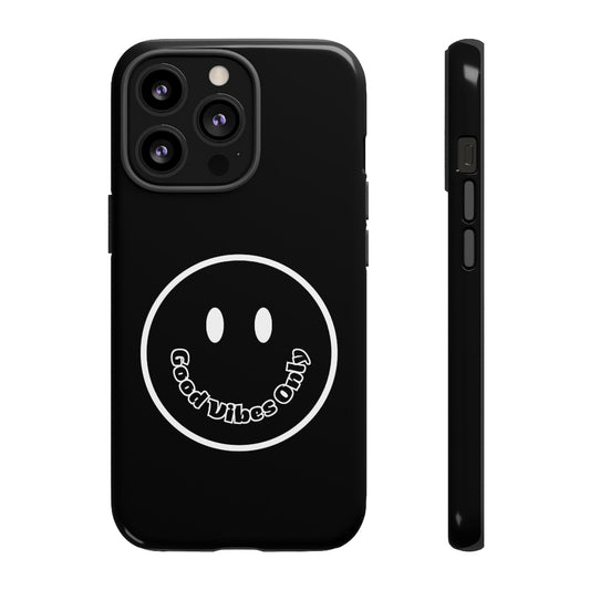 Smiley Happy Face Good Vibes Only Message Printed Phone Case / Black Case