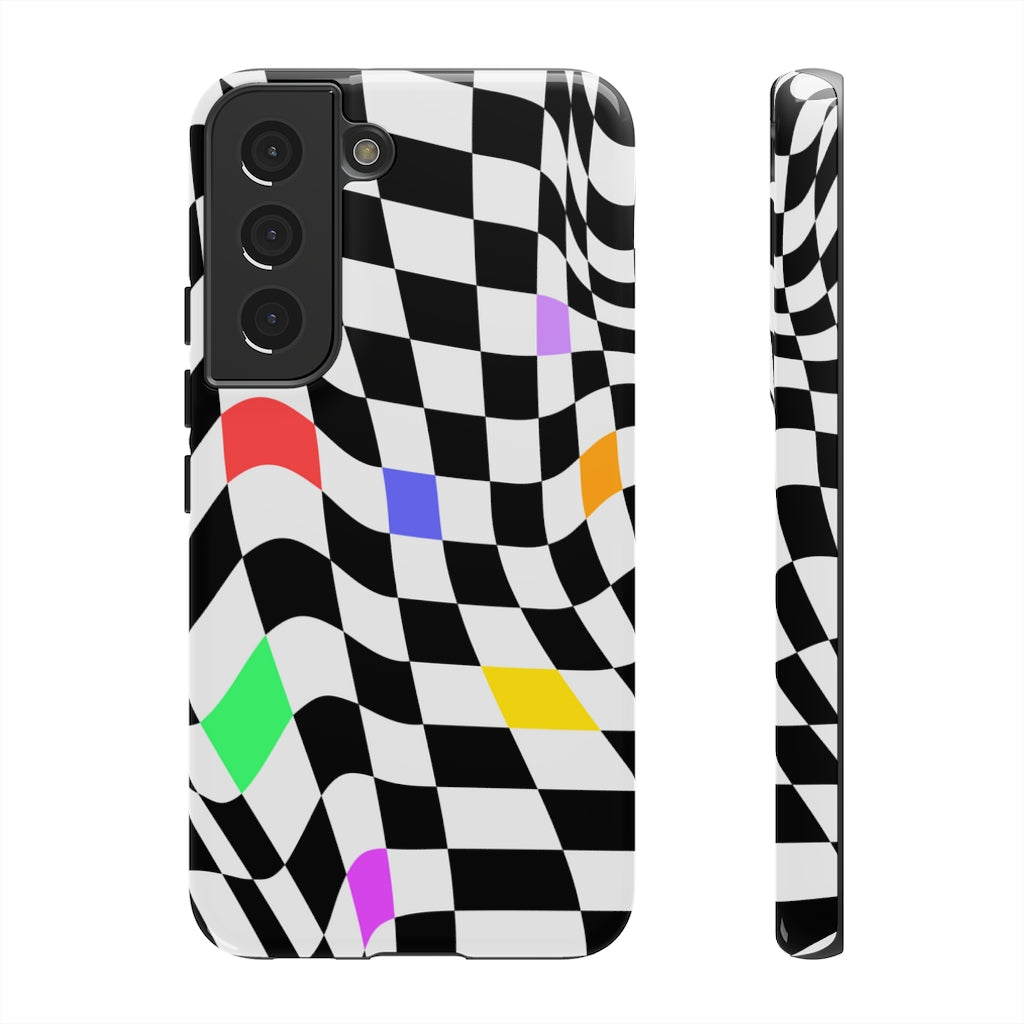 Old School Checkered Retro Groovy Vibe Wavy Checkerboard Phone Case / Multi