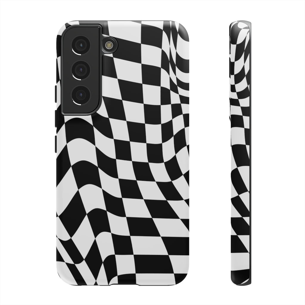 Old School Checkered Retro Groovy Vibe Wavy Checkerboard Phone Case