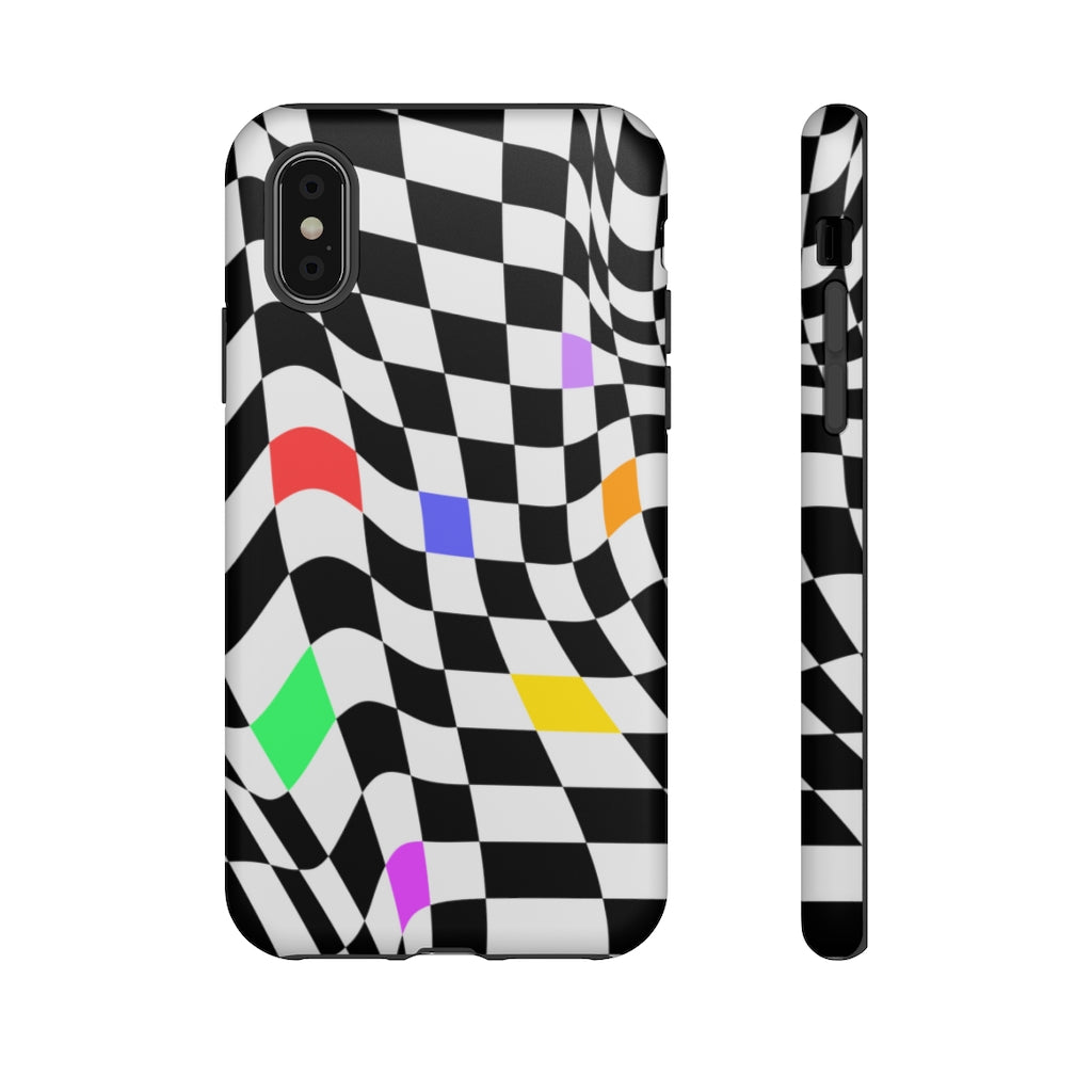 Old School Checkered Retro Groovy Vibe Wavy Checkerboard Phone Case / Multi