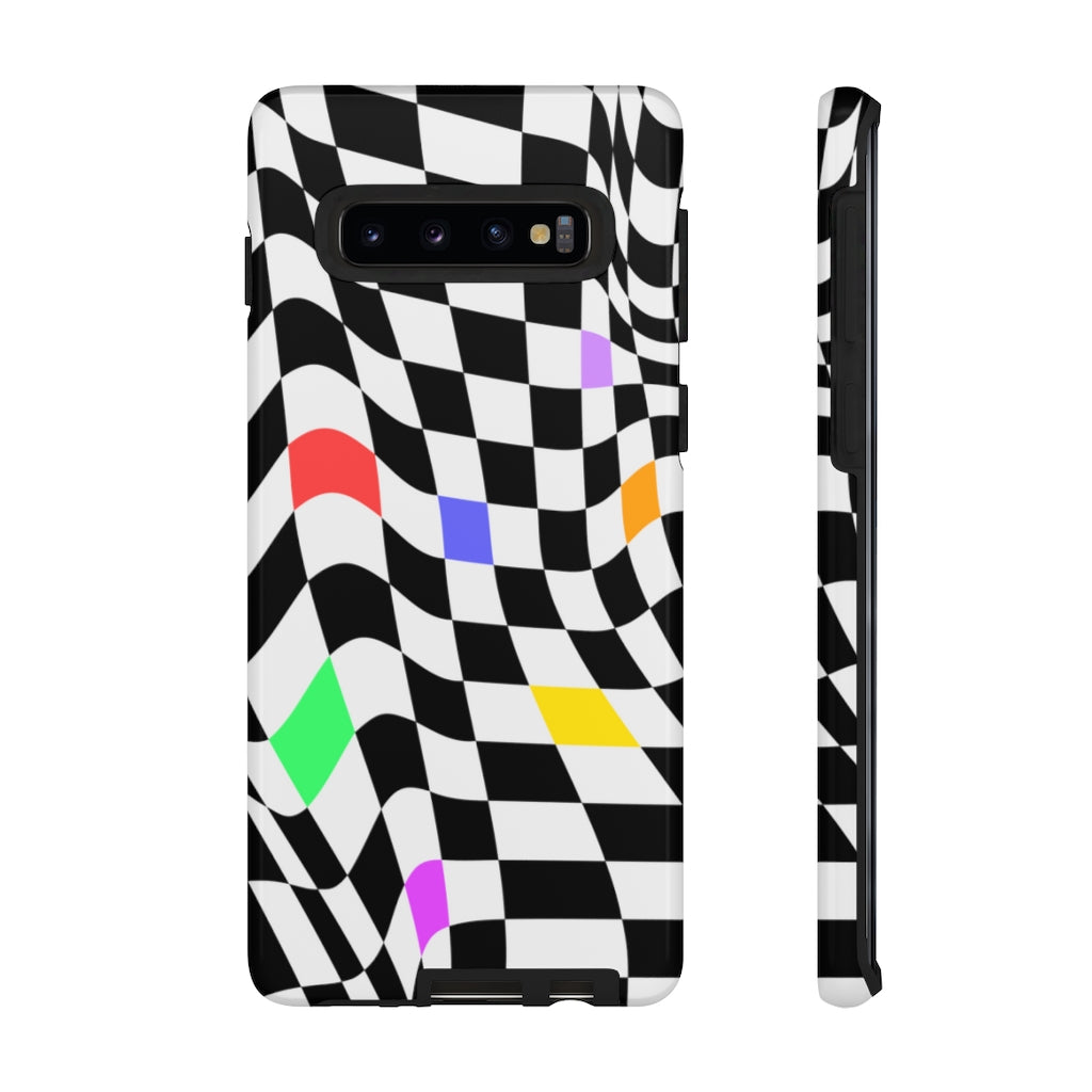 Old School Checkered Retro Groovy Vibe Wavy Checkerboard Phone Case / Multi