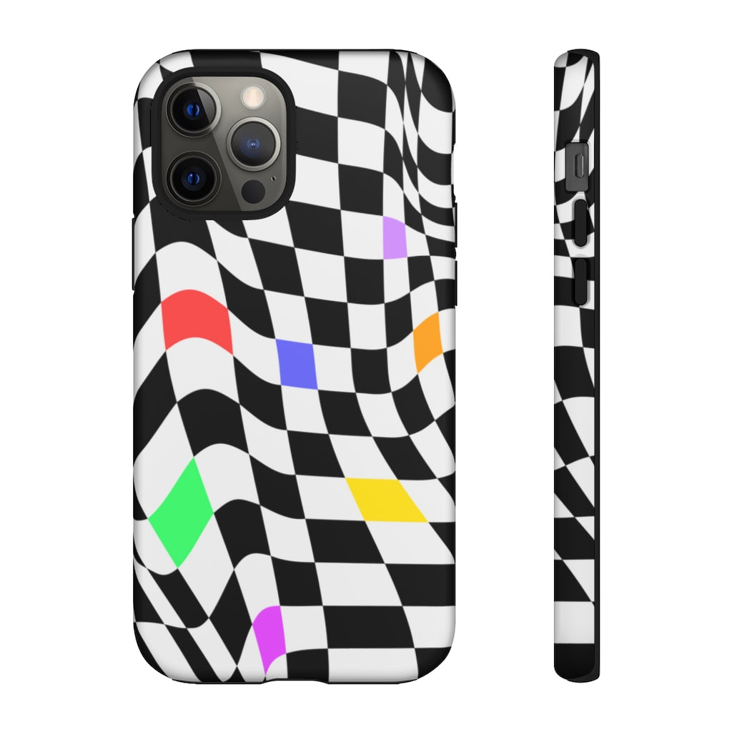 Old School Checkered Retro Groovy Vibe Wavy Checkerboard Phone Case / Multi