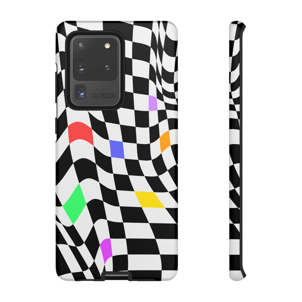 Old School Checkered Retro Groovy Vibe Wavy Checkerboard Phone Case / Multi